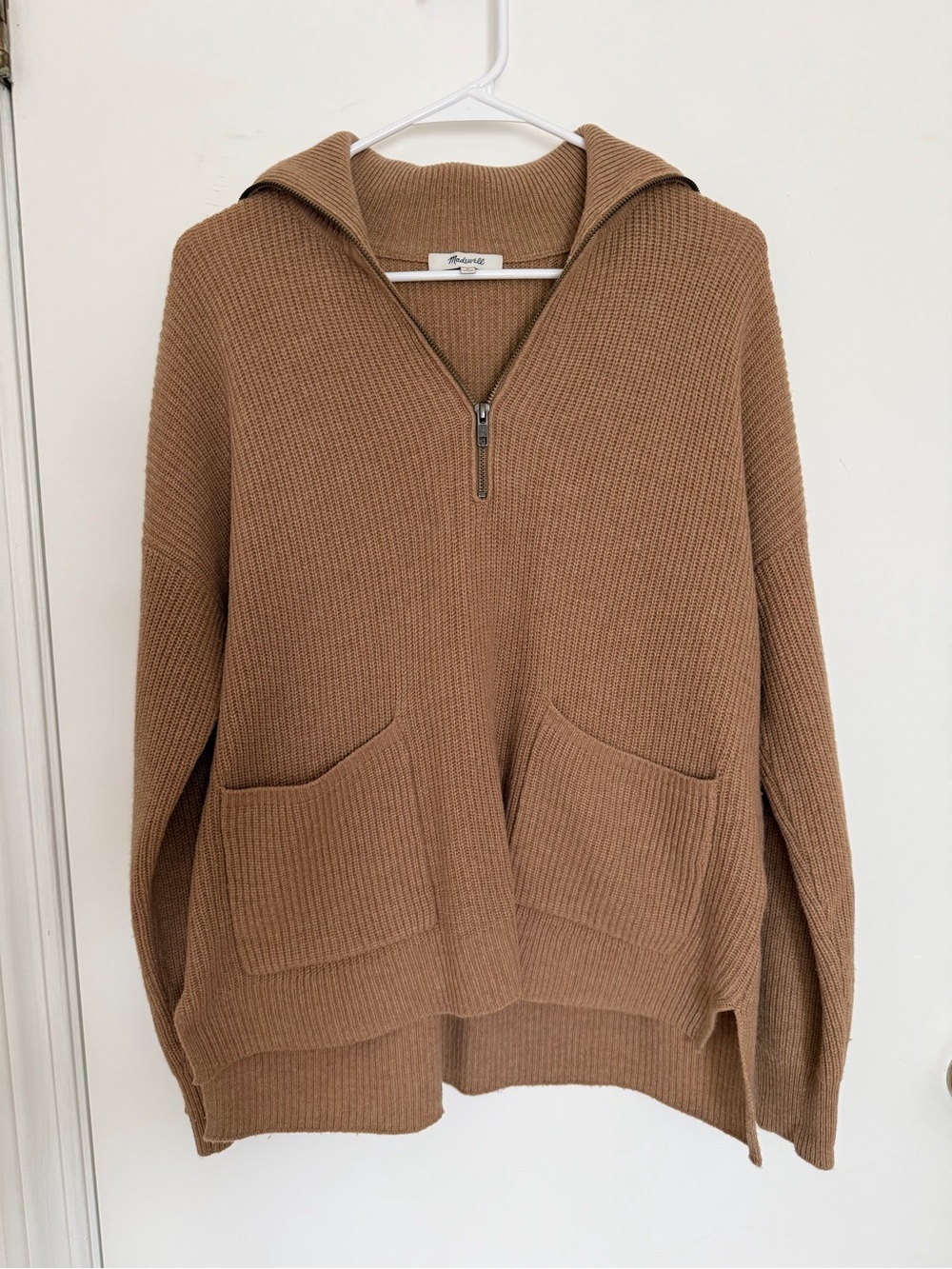 Madewell Merino Wool Blend Half Zip Oversized Sweater Camel Brown M